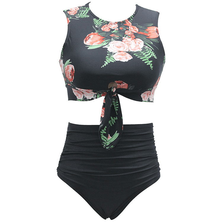 Floral High-Neck Tie Bikini Set (SW-BK-31) - In-stock swimwear manufacturer