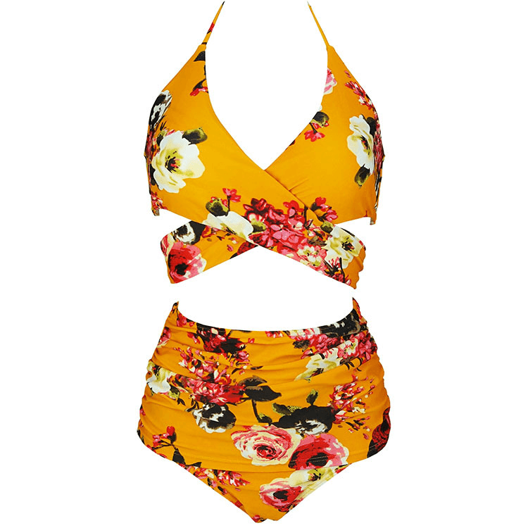 Floral Wrap Halter Bikini Set (SW-BK-32) - In-stock swimwear manufacturer